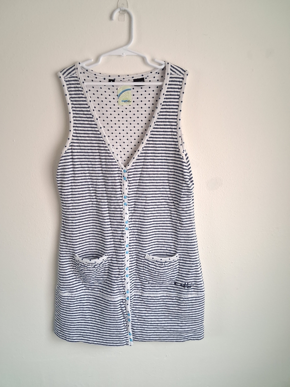 Oakley Striped Button-Front Sleeveless Tunic Mini Dress Small